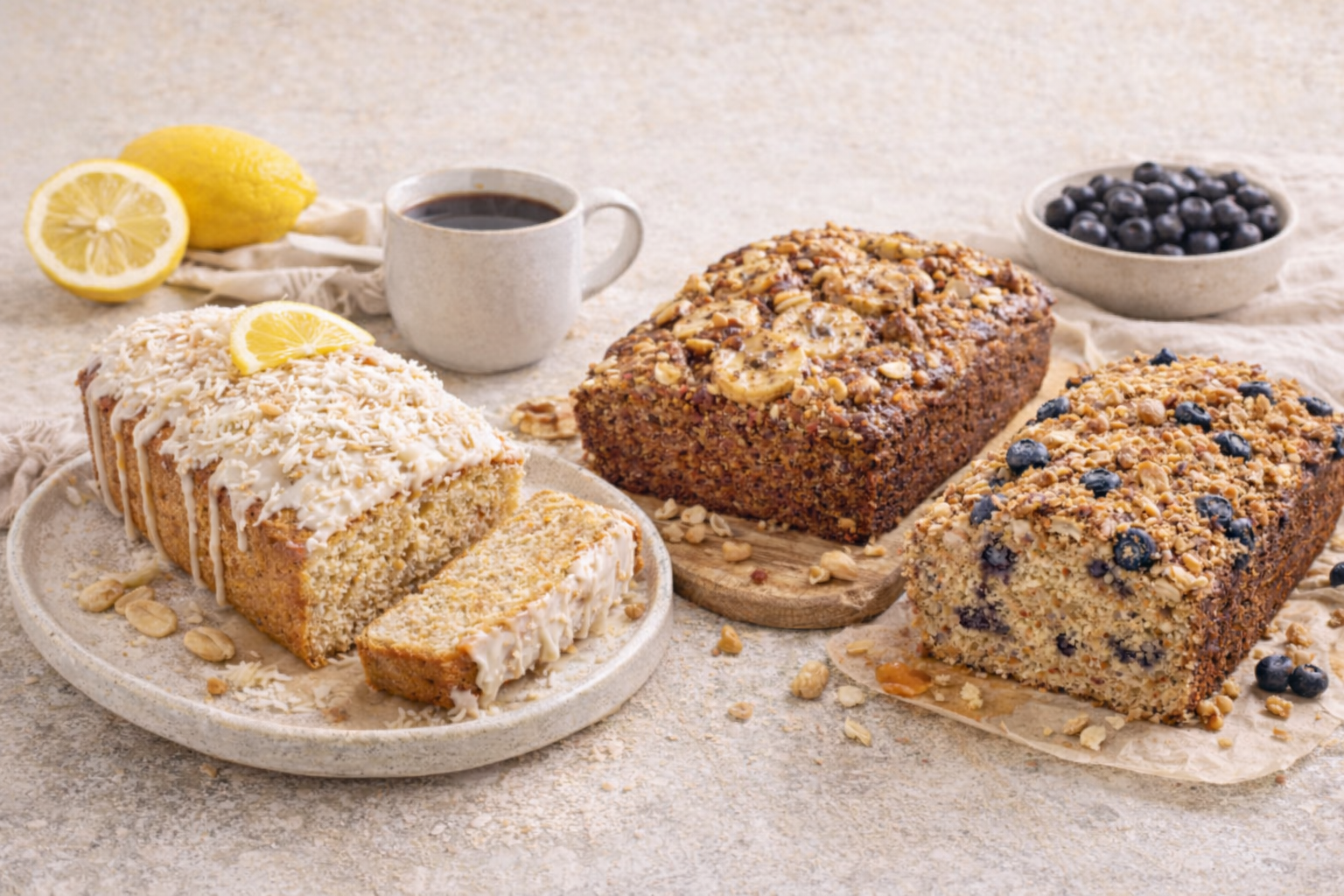 Variedade de bolos saudáveis para café da manhã