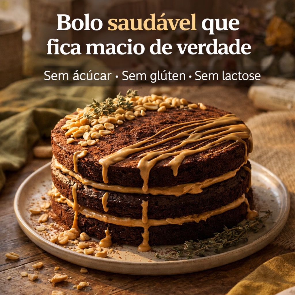 Bolo saudável macio sem açúcar sem glúten sem lactose